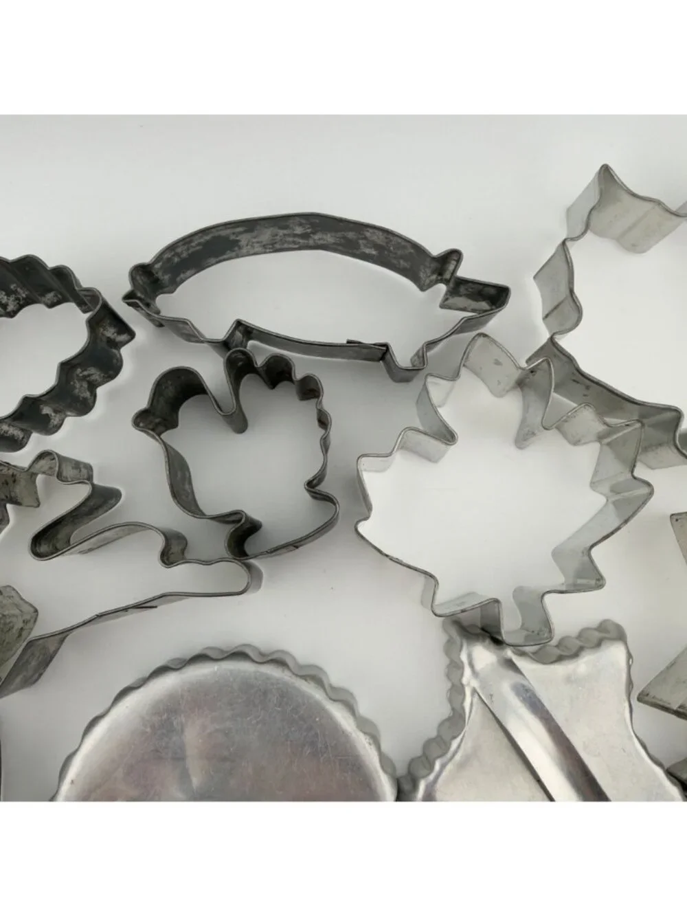 Vintage Aluminum Metal Cookie Cutters Lot of 18 Mix Holiday Handle Animals Heart